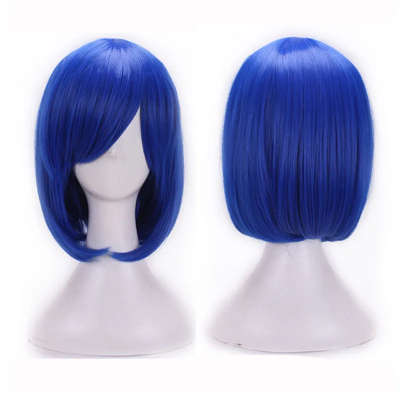 WoodFestival Synthetic Hair Short Bob Wig With Bangs Cosplay Wigs Women Straight Blue Black Pink Green Red Purple Silver Blonde