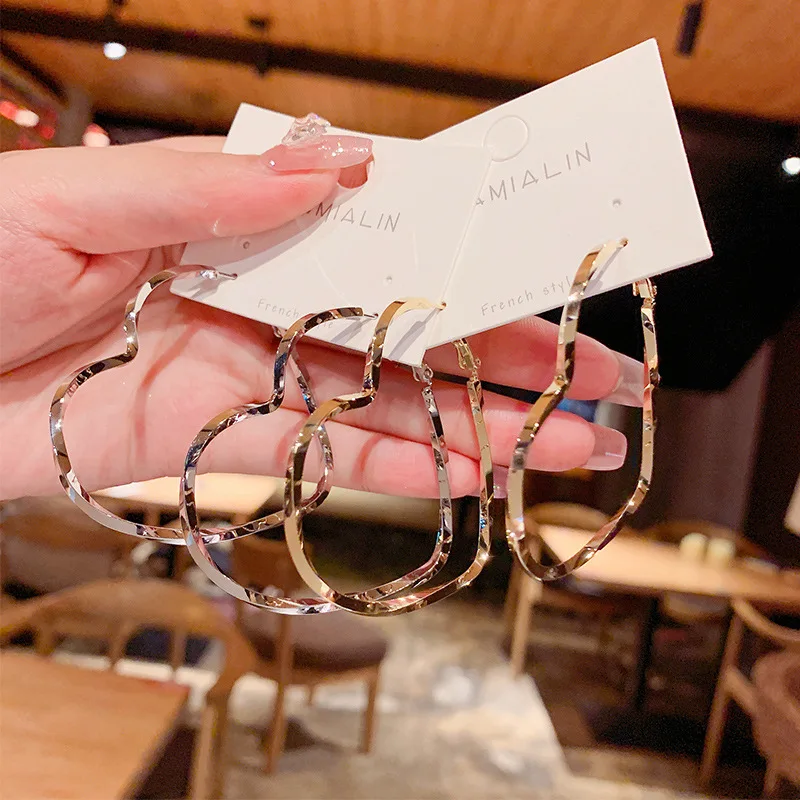 BLIJERY New Punk Gold Silver Color Heart Hoop Earrings for Women Jewelry Gift Female Hip hop Big Metal Earring