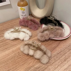 2023 Cute Plush Hair Claw Fur Hair Clip Korean Hair Claws Mink Fur Hair Claw Headband Hairpin Fashion Hair Accessories for Women