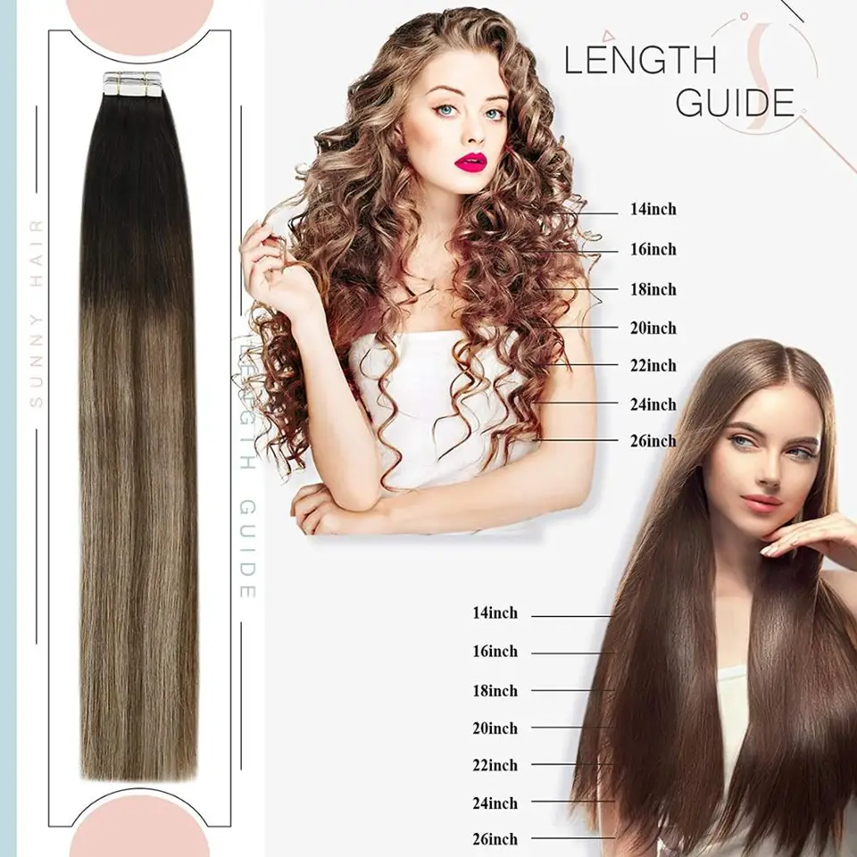 VeSunny Tape en Extensiones de Cabello Humano Seamless Skin Weft Extensiones de Cabello Doble Cara Balayage Color de Cabello Adhesivo Sedoso 6