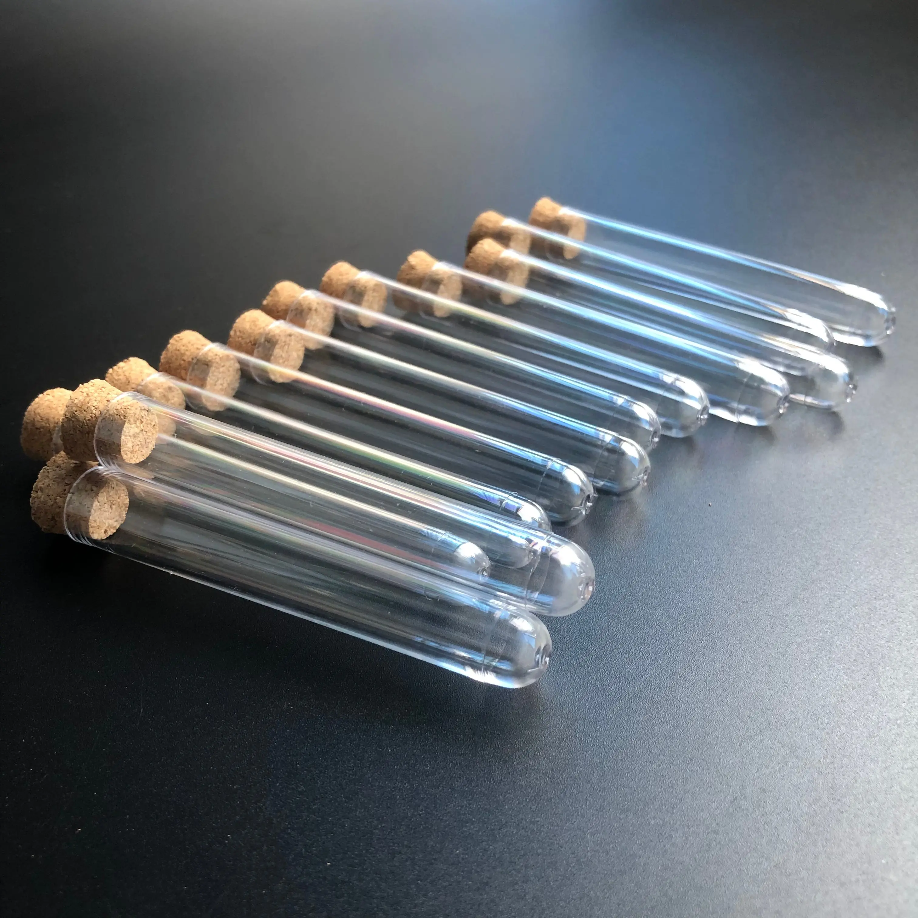 50pcs 12x75mm Lab Clear Plastic test tube with Cork Cap Stopper Round bottom Laboratory or Wedding favours Spice Tube