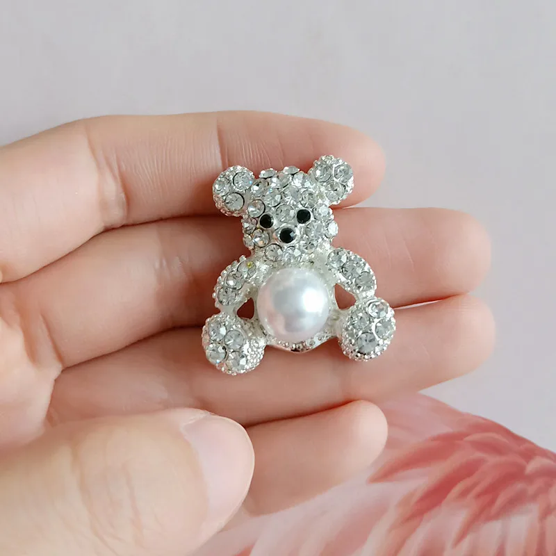 5 teile/los Neue Perle Teddybär Strass Tasten Legierung Zubehör DIY Handmade Cartoon kinder Haar Anhänger Voller Diamanten B