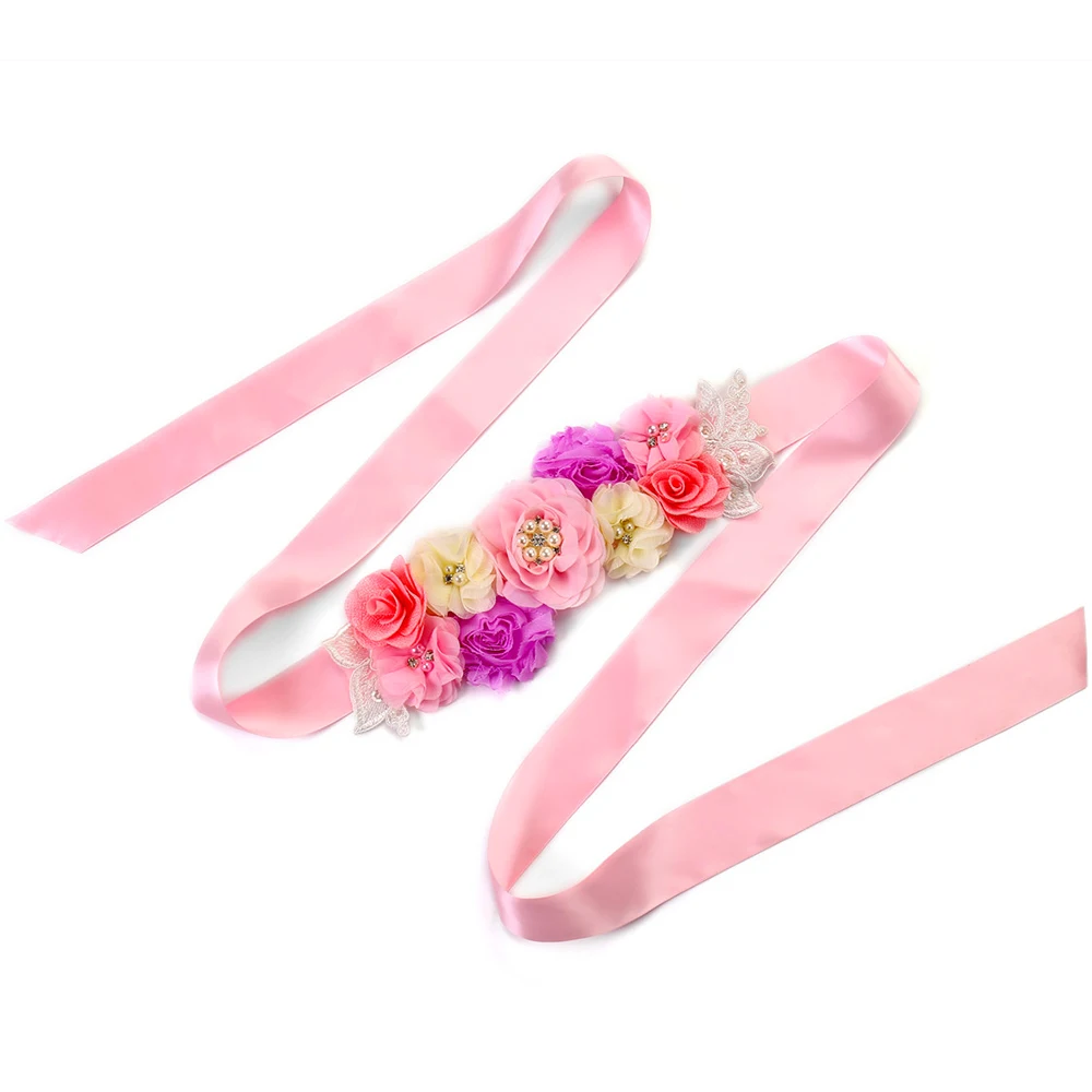 Rosa Blume Mädchen Schärpe Gürtel für Kinder Frauen Mutterschaft Bund Strass Blumen Spitze Band Braut Hochzeit Kleid Taille Gürtel