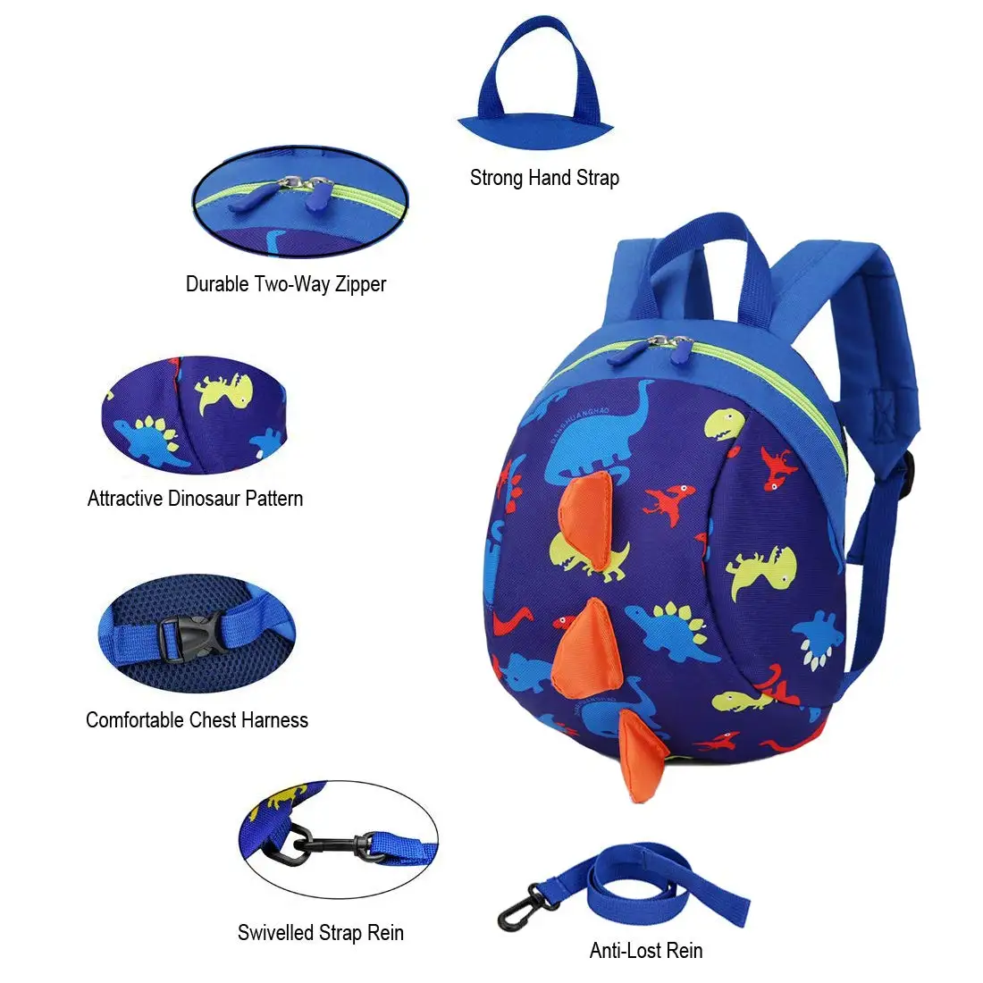 Children cartoon Traction rope school bag cute zipper large capacity, light waterproof Kids cartoon backpack+anti-lost rope