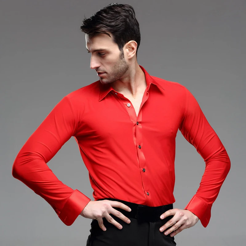 Men Boy Professional Prom Party Ballroom Latin Tango Modern Salsa Dance Shirt Adult Long Sleeve Competition Dancing Shirts Tops