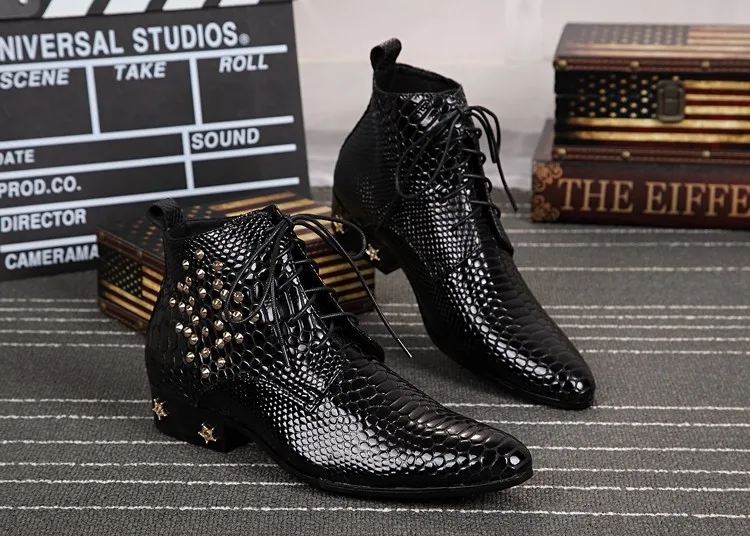 Zapatos De Hombre Safety  Ankle Shoes For Men Black Genuine Leather Studded Hommes Bottes With Free Shipping Military  Dress