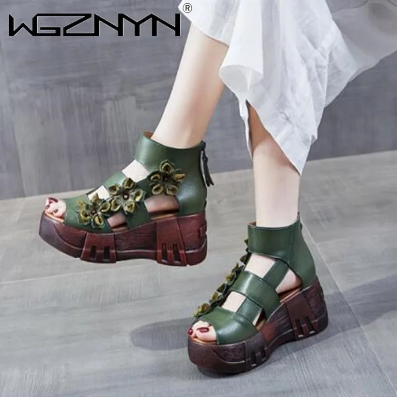 Women Sandals 2023 High Heels Platform Women Shoes Summer Casual Female Sneakers Knitting Flowers Slip on Peep Toe Women Sandals