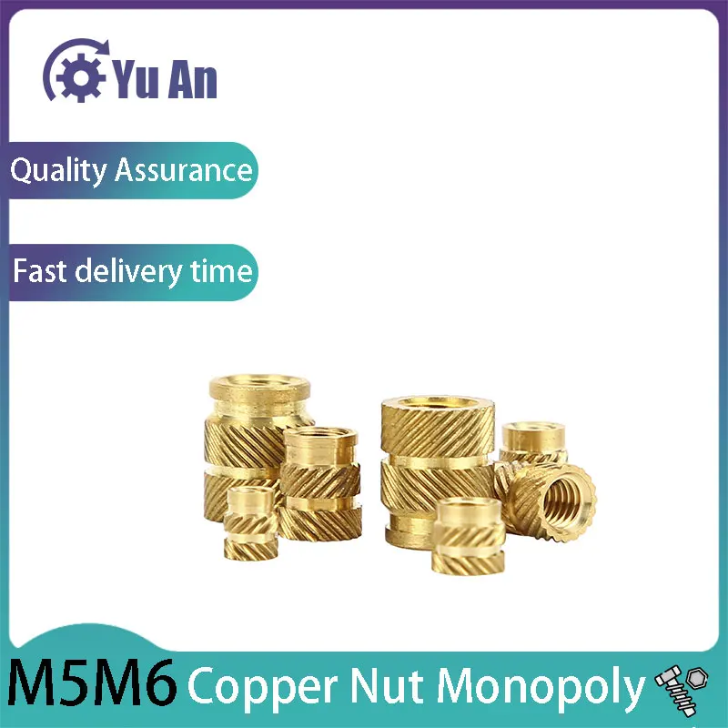 Messing Hot Melt Inset Muttern Heizform Kupfer Gewinde einsätze Mutter Sl-Typ Doppel Twill Rändel injektion Messing Mutter m5m6 1St