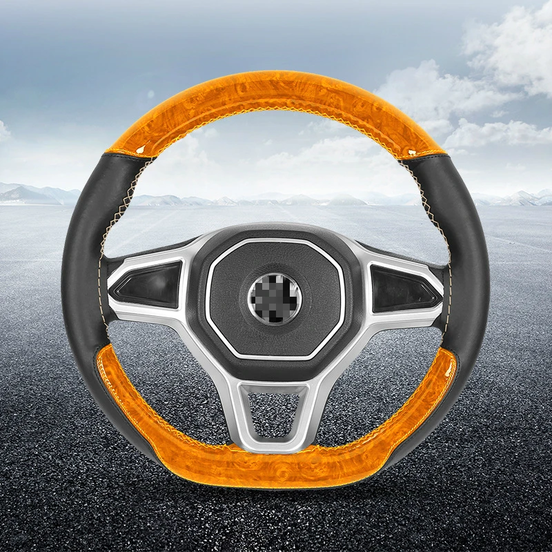 car steering wheel cover Universal 37/38 CM Non-Slip Breathable Grip Cover Leather Stitching Peach Wood Sports Hand-Stitched