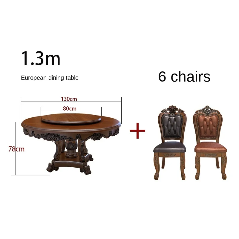 European style dining table and chair combination round table with turntable