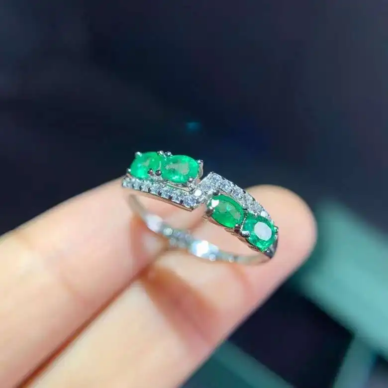 

100% Natural Emerald Silver Ring for Office Woman 3mm*4mm Real Emerald Ring Solid 925 Silver Emerald Jewelry