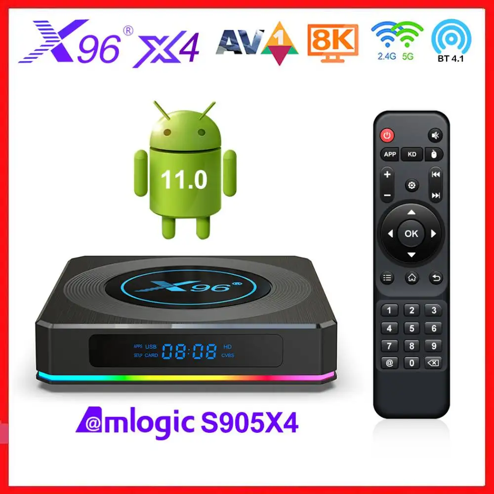 

X96 X4 Amlogic S905X4 RGB Light TV Box Android 11 4GB 32GB 64GB Support AV1 8K Video Media Player Android 11.0 Dual Wifi Youtube