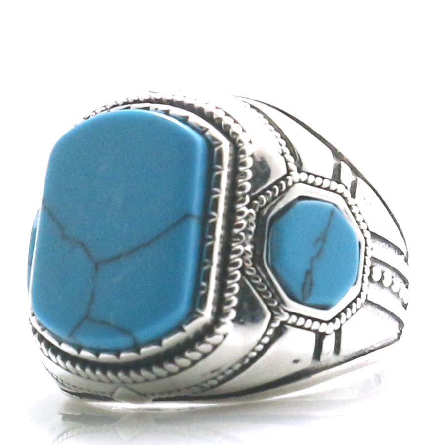 

Unisex Cool 925 Silver Vintage Blue Stone Ring