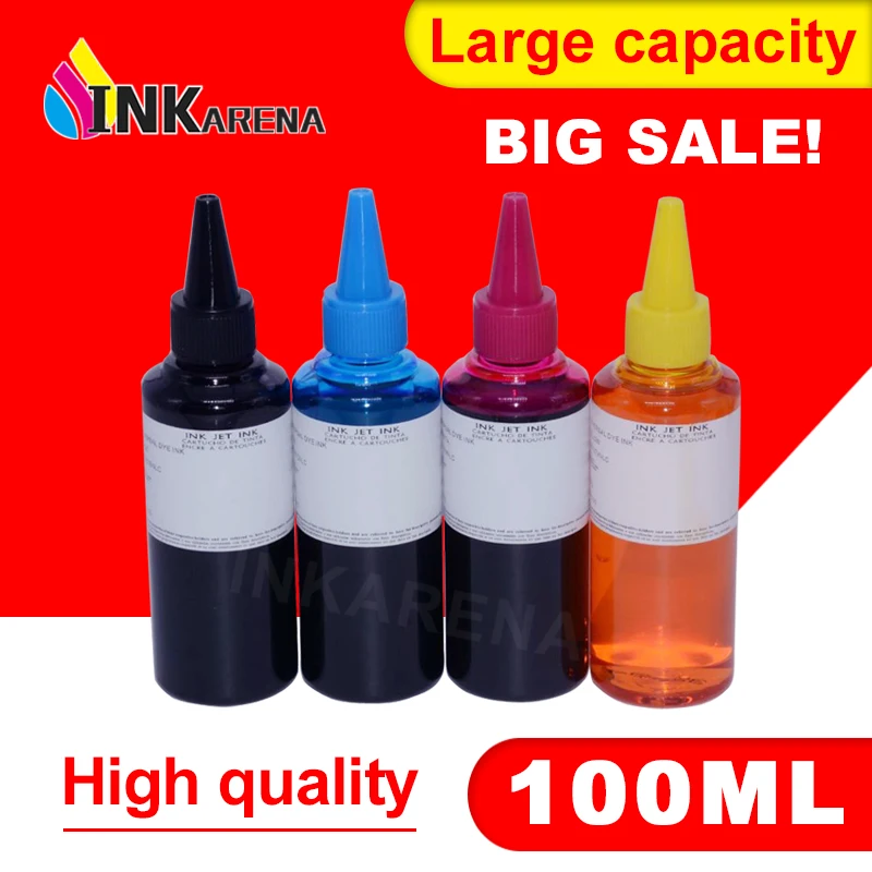 INKARENA 4 Color Dye Refill Ink Replacement For HP Kit 100ML Bottle ink for Epson Premium for Canon Inkjet Printer For Brother