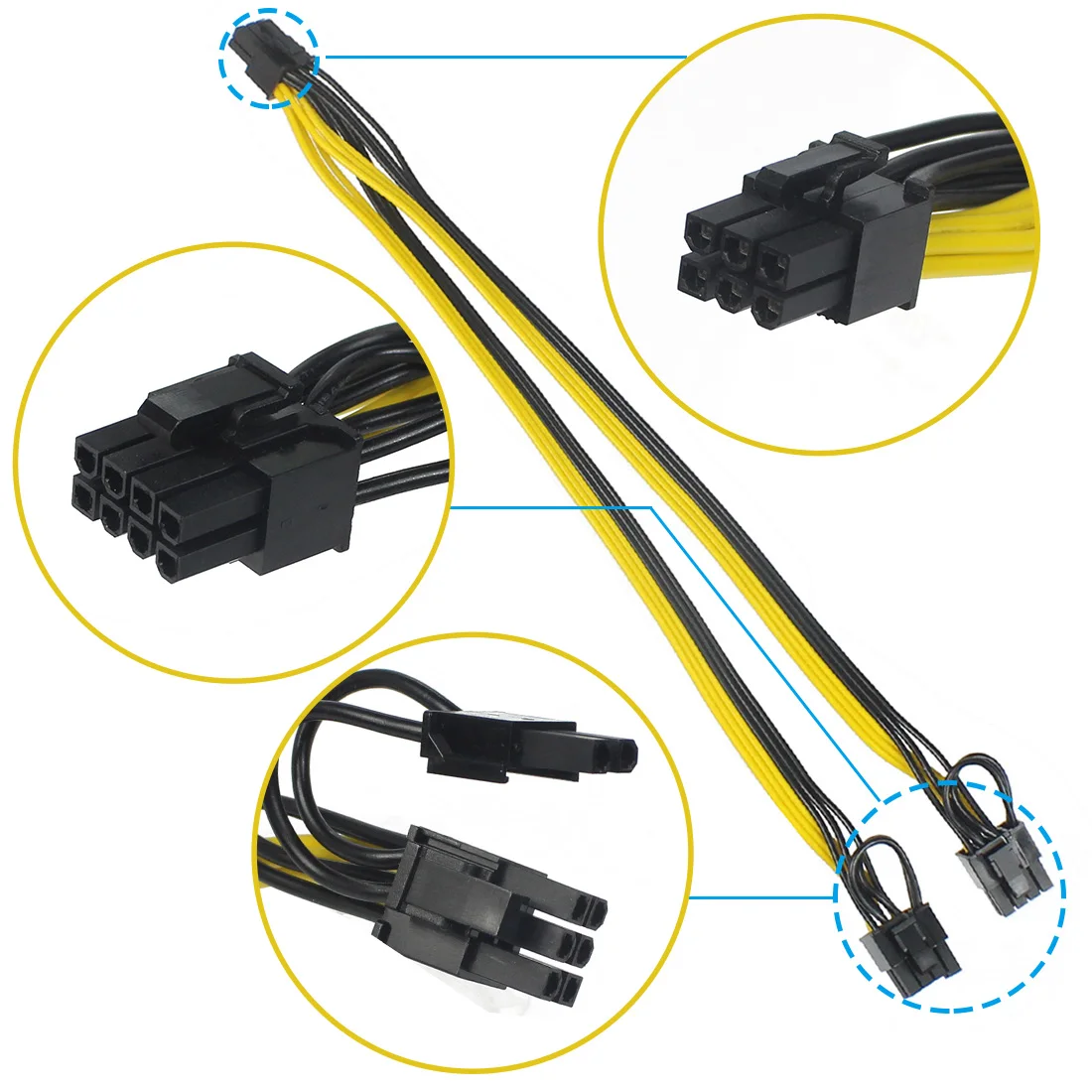 XT-XINTE 6-pin to PCIE Dual 6+2-pin (6-pin/8-pin) 18AWG Power Splitter Cable GPU Graphics Card 6Pin to 2x8pin Power Supply Cable