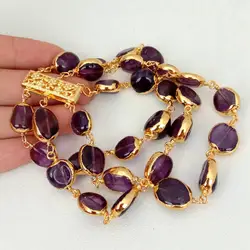 Y·YING 3 Strands Natural Amethysts Freeform With Electroplated Edge Bracelet 8