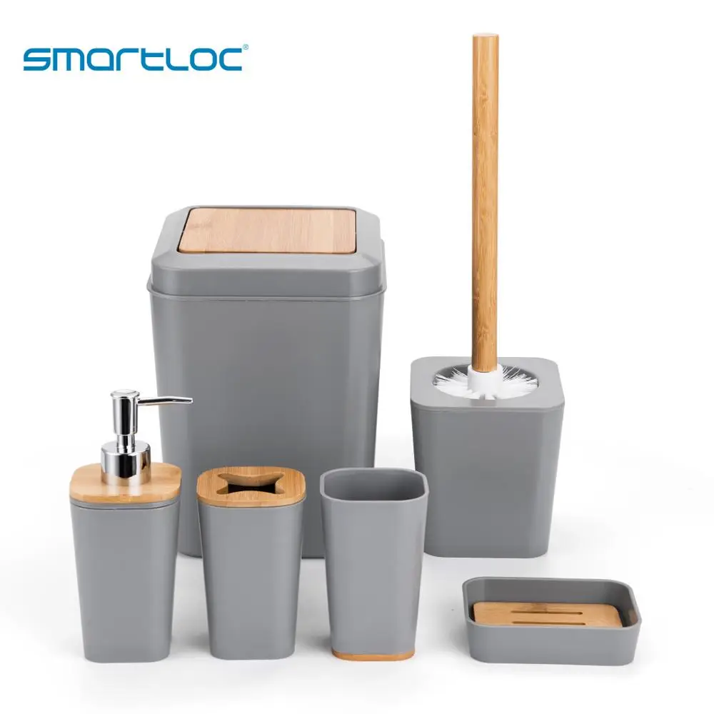 smartloc 6 pieces Plastic Bathroom Accessories Set Toothbrush Holder Toothpaste Dispenser Case Soap Box Toilet Shower Storage