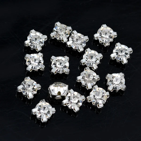 3/4/5/6/7/8/10mm Clear White Crystal Round Rhinestones Flatback With Claw Sew On Diamanté Stone For Clothes Wedding Dress Trims