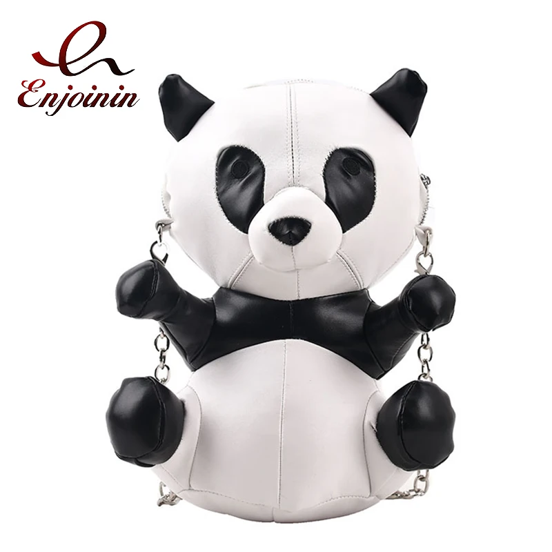 Cute Panda Shaped Chain Shoulder Bag for Women Animal Shape Purses and Handbags Kawaii Girls Crossbody Bag Clutch Pu Leather