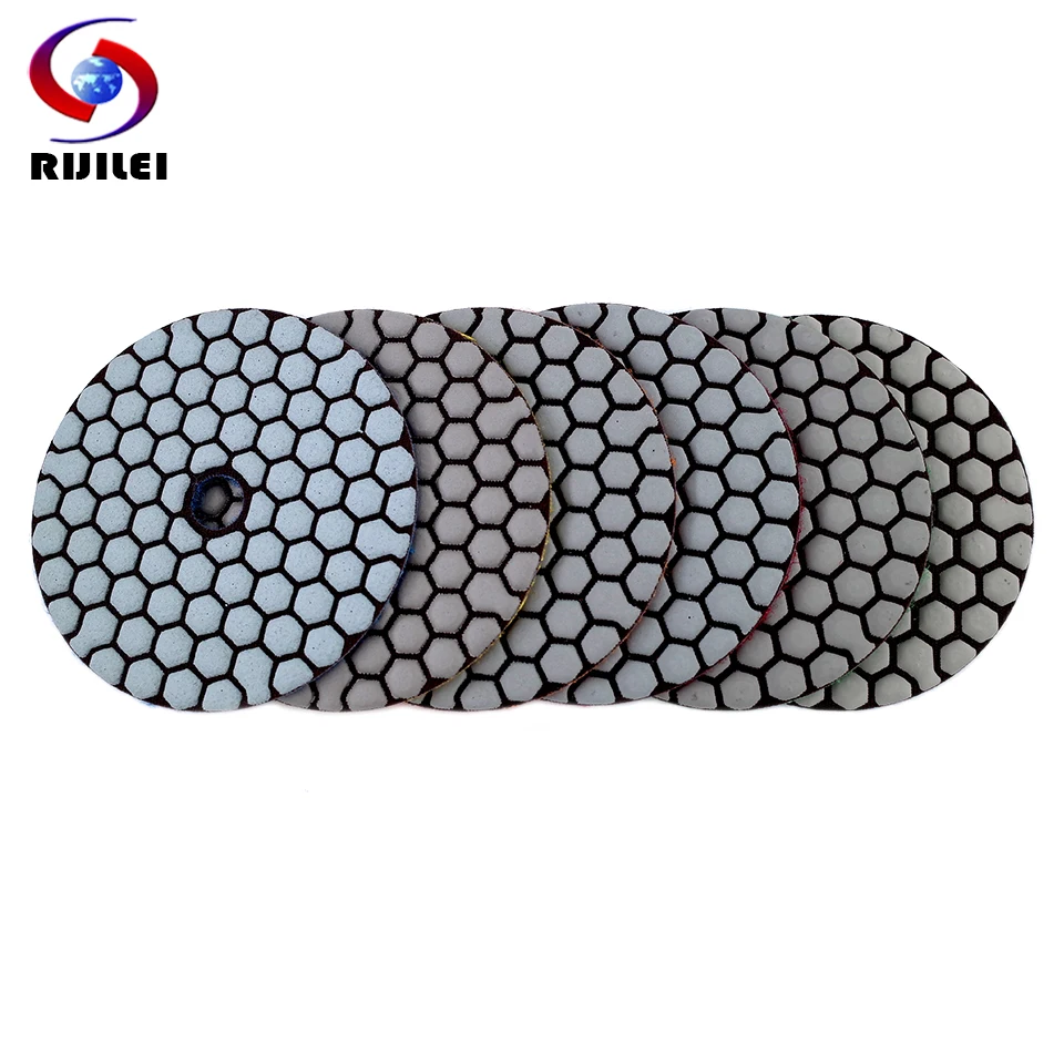 RIJILEI 6PCS 4 Inch Dry Polishing Pad Flexible Resin 100mm Diamond Polishing Pads For Marble Concrete Floor Grinding Disc