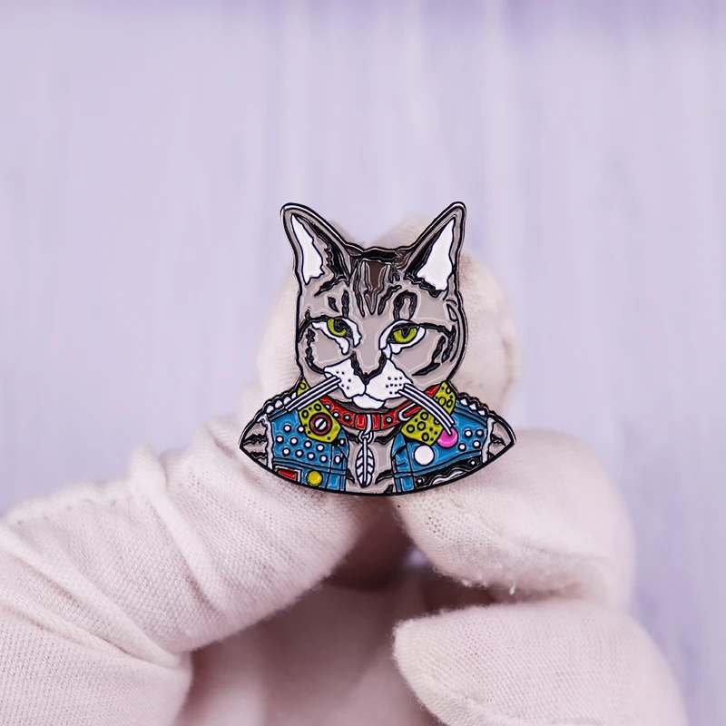 Hypnosis Punk Rock Cat Enamel Pin Brooch Tabby Animal Badge humor for cat lovers and people suffering from anxiety