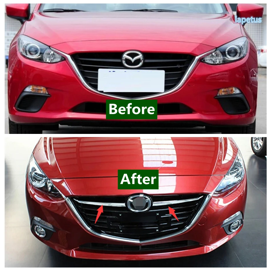 Head Mesh Front Grille Trim Cover Auto Inserts Racing Grille For Mazda 3 2014 - 2016 Red / Chrome Accessories Exterior Refit Kit