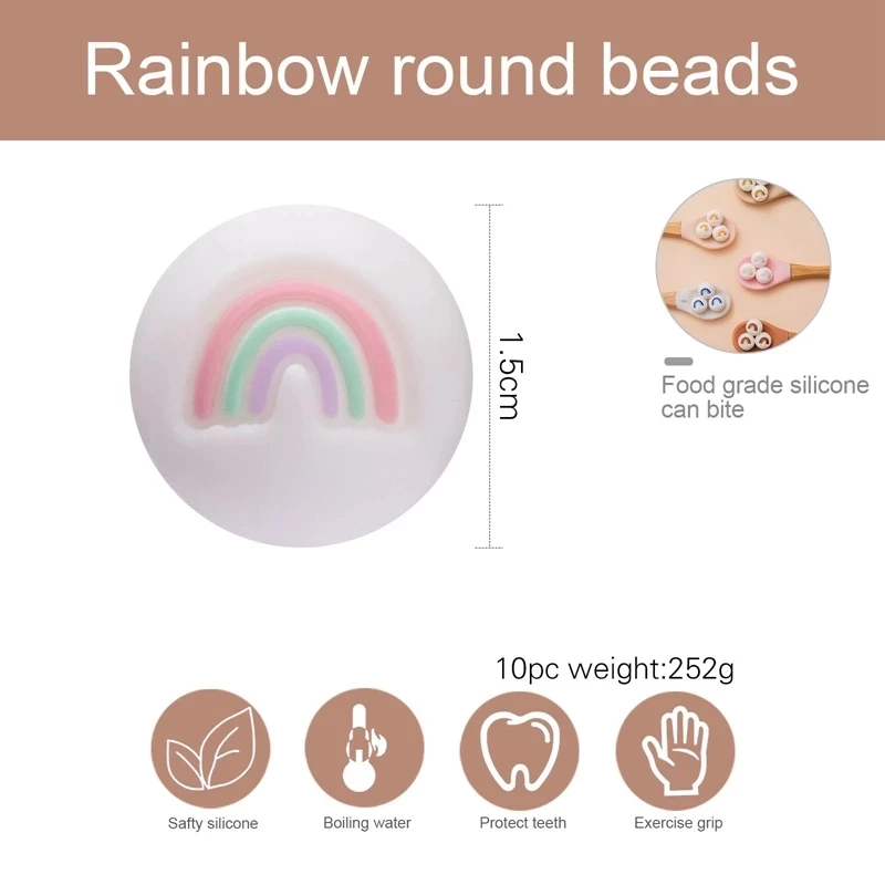 Baby Silicone Rainbow Teether Silicone Beads Pacifier Chain Food Grade Silicone Pandents DIY Teething Toys For Teeth Tiny Rod