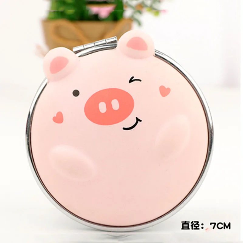 New 2X Magnification Folding Cute Small Mirror Cartoon Makeup Mirror Decompression PU Small Leather Mirror Girl Portable Mirror