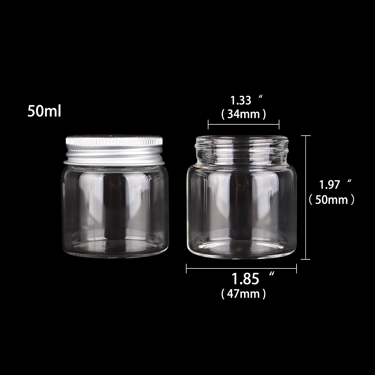 6 pieces 50ml 47*50mm Glass Jars with Aluminum Top lid Empty Glass Vials Pill Container for Gift Art DIY Crafts