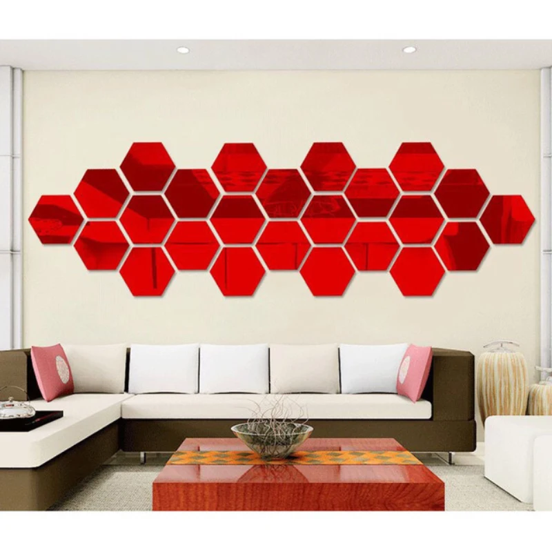 12PCS/set 3D Mirror Wall Sticker Home Decor Hexagon Decorations Removable Living-Room Decal Art Ornaments Home Room Accessories