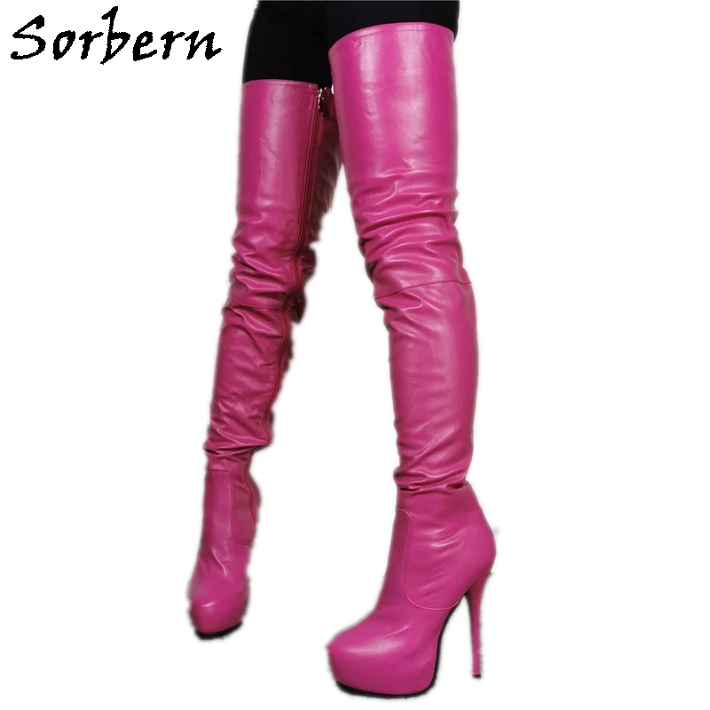 Sorbern Peach Matt Mid Thigh High Boots Women High Heel Stilettos Platform Slim Fit Custom Wide Calf Fit Women Fall 2020