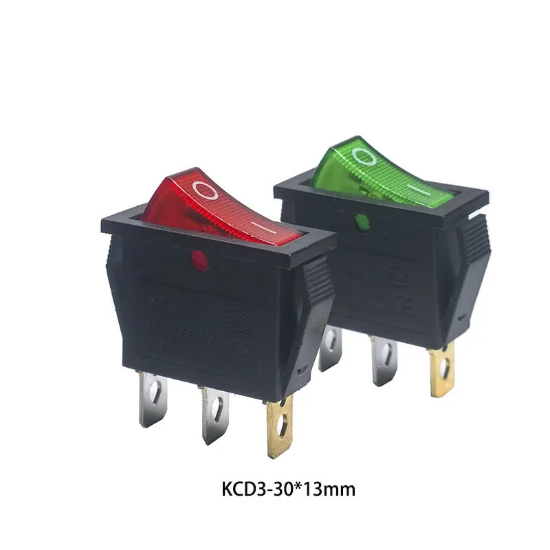 

10pcs KCD3 30 * 13mm SPST 3PIN 15A 250V Snap-in ON / OFF Position Snap Boat rocker 2-position switch with indicator light