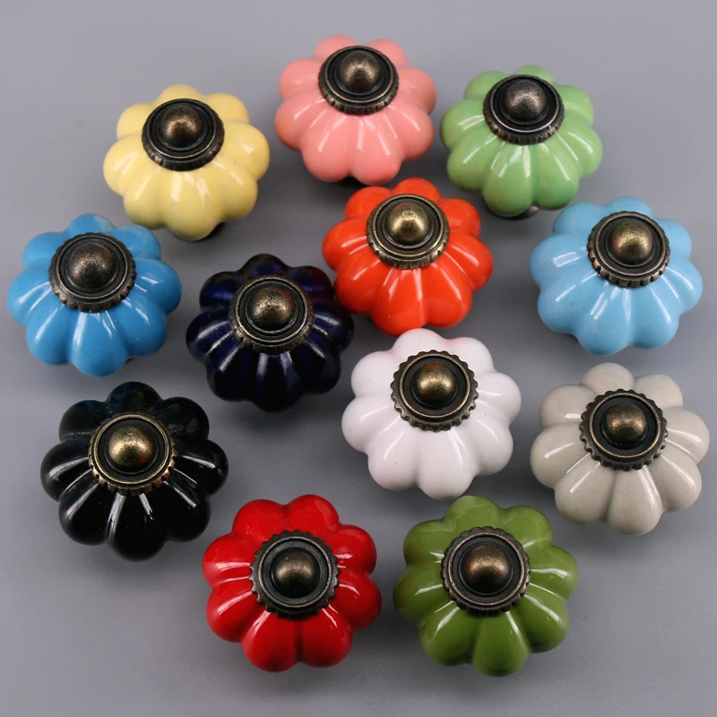 1PC Colorful Ceramic Cabinet Knob, Drawer Pull & Handle Pumpkin Design Porcelain Handle Cupboard Door Knob Kids Furniture Pull
