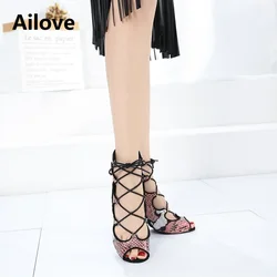 Ailove Ballroom Dance Boots PU Leather Salsa latina Tango scarpe da ballerino Open-Toe professionali sandali Danc stringati S066