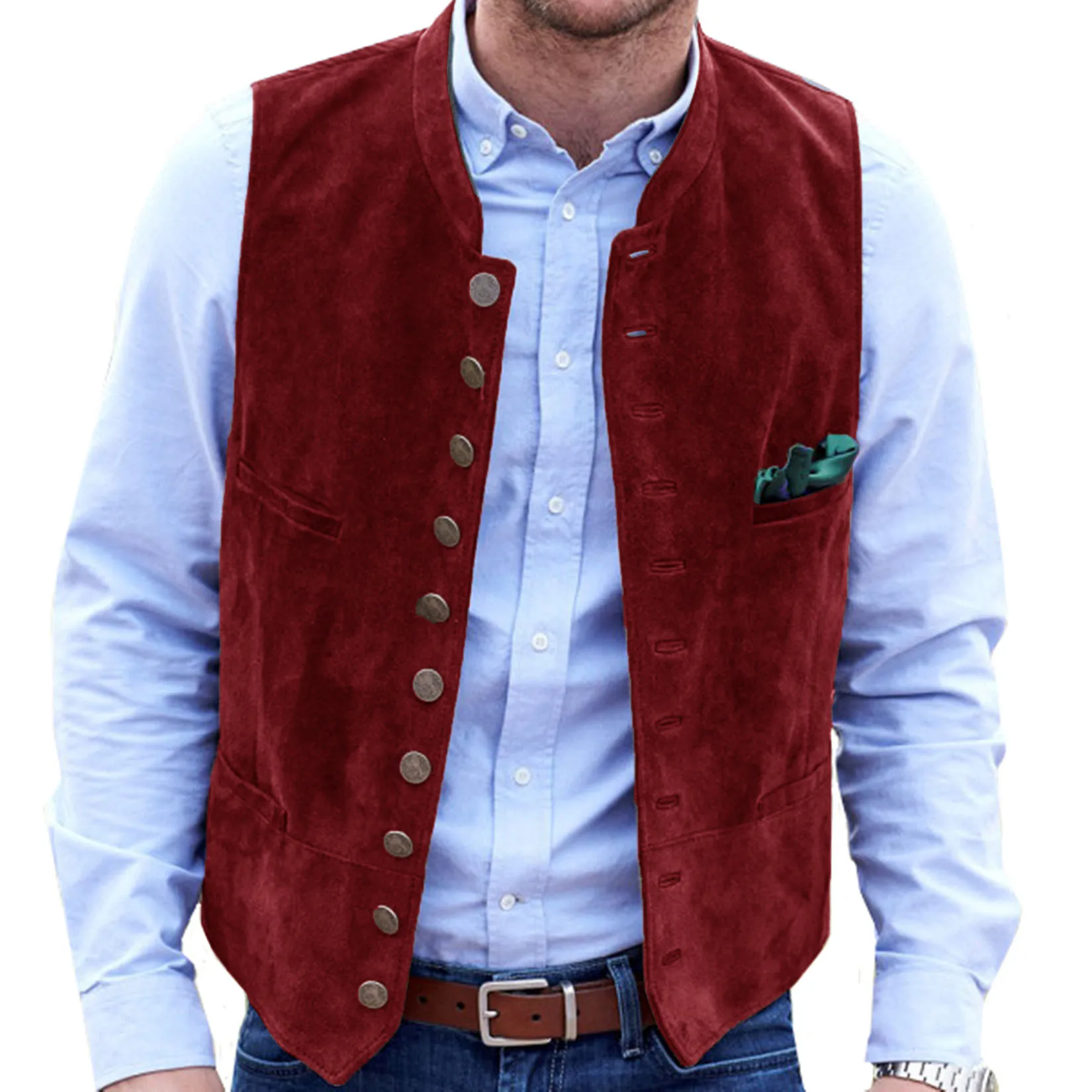 Männer Weste Wildleder Anzug Weste Casual Steampunk Stil Weste Weste Weste Rundhals Einreiher Sleeveless