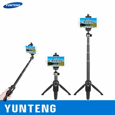 YUNTENG 휴대용 블루투스 셀카봉 삼각대 포함, 확장형 접이식 모노포드, 아이폰 11 x, 화웨이, 샤오미 액션 카메라, DSLR용