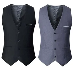 Black Grey Navy Blue Vests For Men Slim Fit Suit Male Waistcoat Gilet Homme Casual Sleeveless Formal Business Jacket