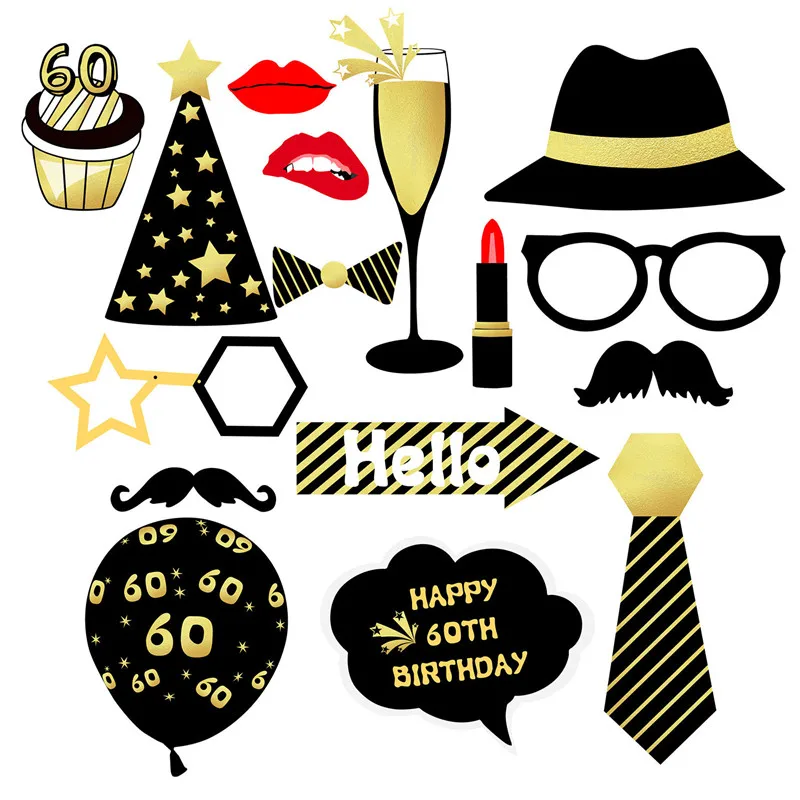 30 40 50 60 Year Birthday Photo Booth Props Adult Men Women Birthday Party PhotoBooth Props Frame Anniversary Decor Supplies