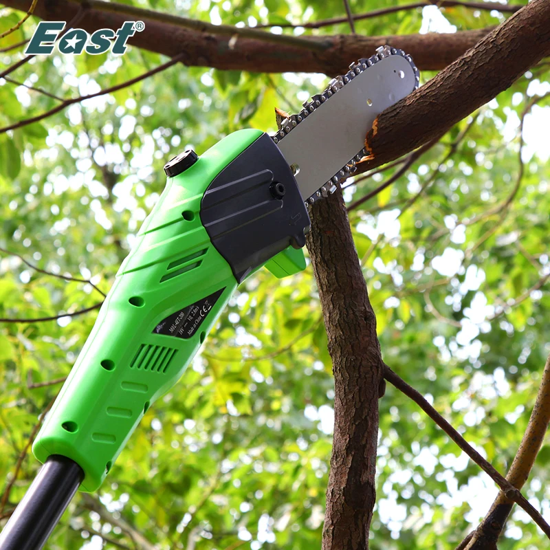 East 18V Li-Ion Power Cordless Pole Chainsaw 6\'Bar and Chain Pruning Tools Rechargeable Garden Power Tool Logging Saw ET1103