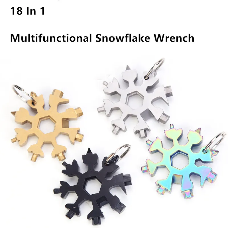 New 18 In 1 Multi Pocket Tool Keyring Snowflake Key Ring Spanner Hex Wrench Multifunction Multipurpose Camp Survive Outdoor Hike