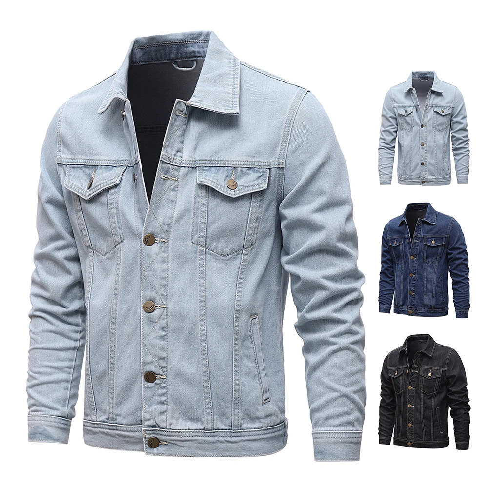 

Men 2021 Spring New Classic Cotton Denim Trucker Jacket Coat Men Autumn Outwear Solid Color Ripped Unlined Jeans Jackets Men 5XL