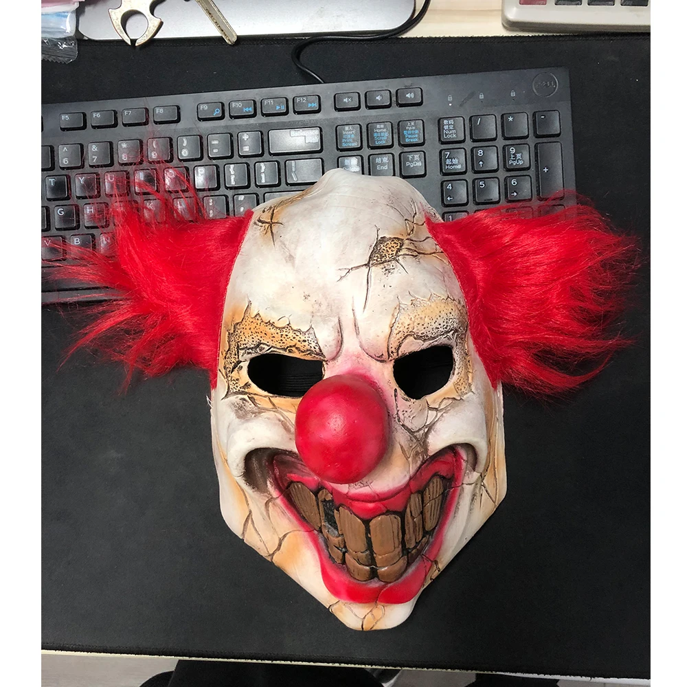 Horror Red Nose Hair Joker Mask Cosplay Scary Demon Devil Clown Big Mouth Half Face Latex Masks Halloween Party Costumes Props