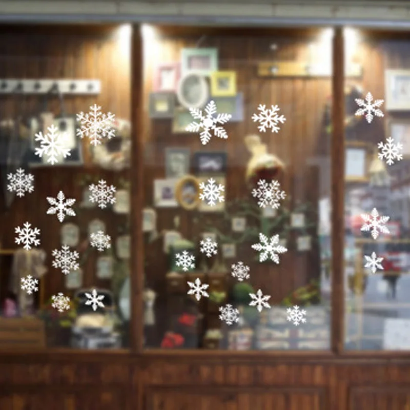 Calcomanías blancas de copos de nieve para ventana, pegatinas de pared de habitación para Navidad, Año Nuevo e invierno, adornos navideños para el