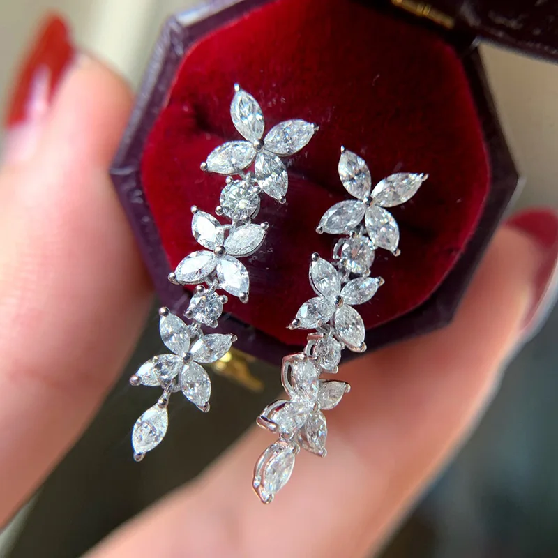 Huitan ästhetische Ohrringe für Frauen brillante Marquise Zirkonia Stein Verlobung Hochzeits feier romantische weibliche Accessoires
