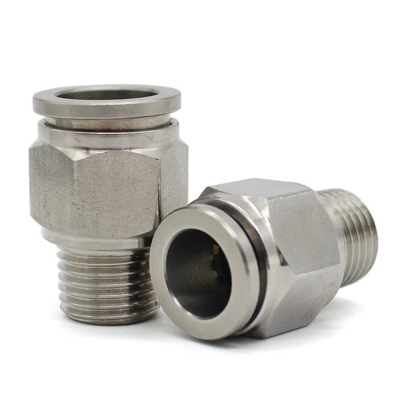 304 Stainless Steel External Thread Pneumatic Quick Coupling PC 1/8" 1/4" 3/8" 1/2" BSP External Thread Trachea Hose Connector