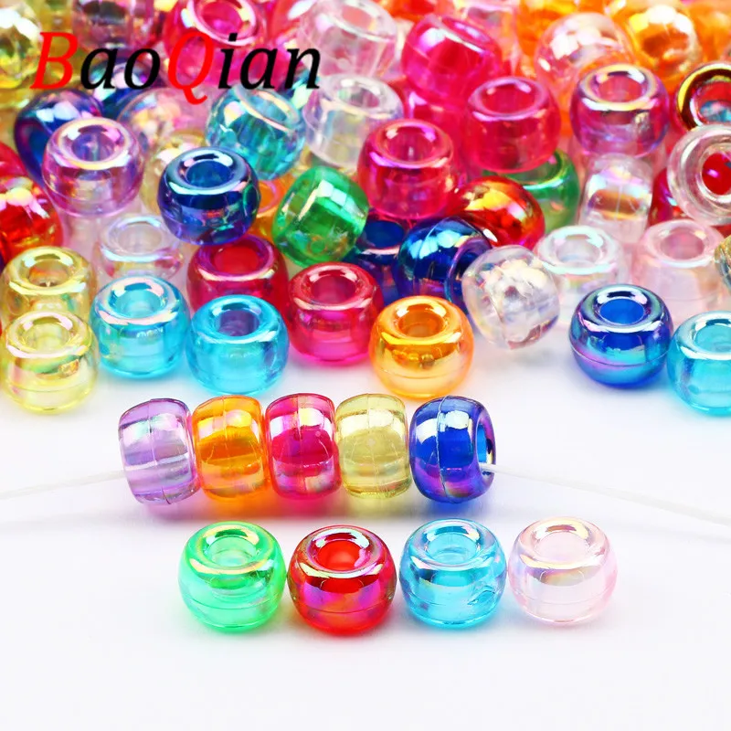 100/200/300/400/500pcs Transparent Bright Acrylic Round Big Hole Bead For Children Necklace Bracelet Jewelry Making Accessories