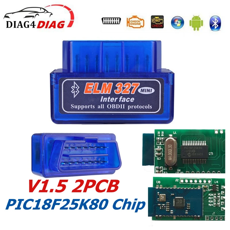 

10pcs/lot V1.5 ELM327 Bluetooth Auto OBDII OBD2 Scanner Super MINI 1.5 PIC18F25K80 Chip ELM 327 for Android Windows Code Reader