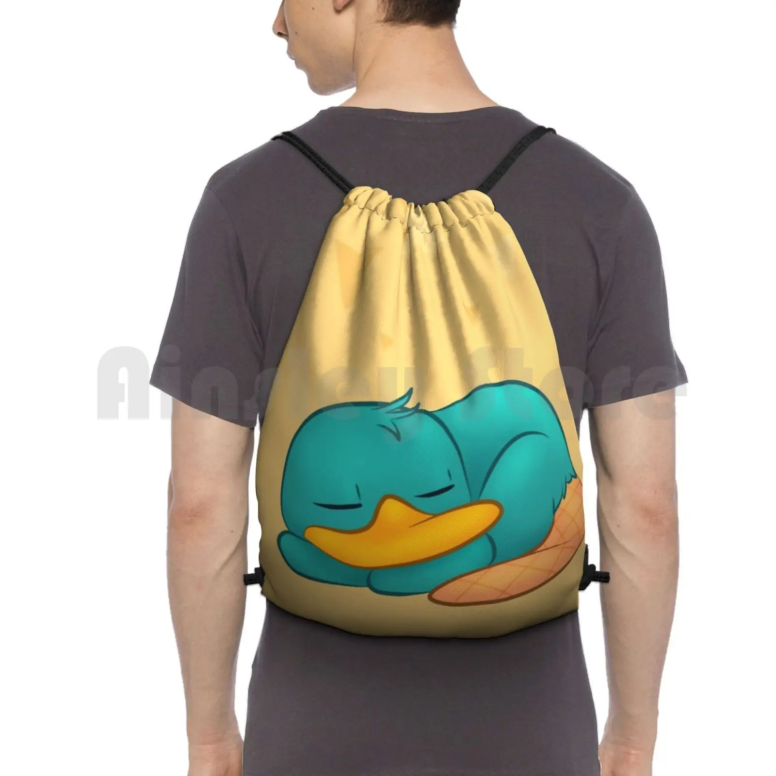 The Napping Little Backpack Drawstring Bags Gym Bag Waterproof Cute Animal Perry Ferb Phineas Monotreme Agent P Pnf Teal