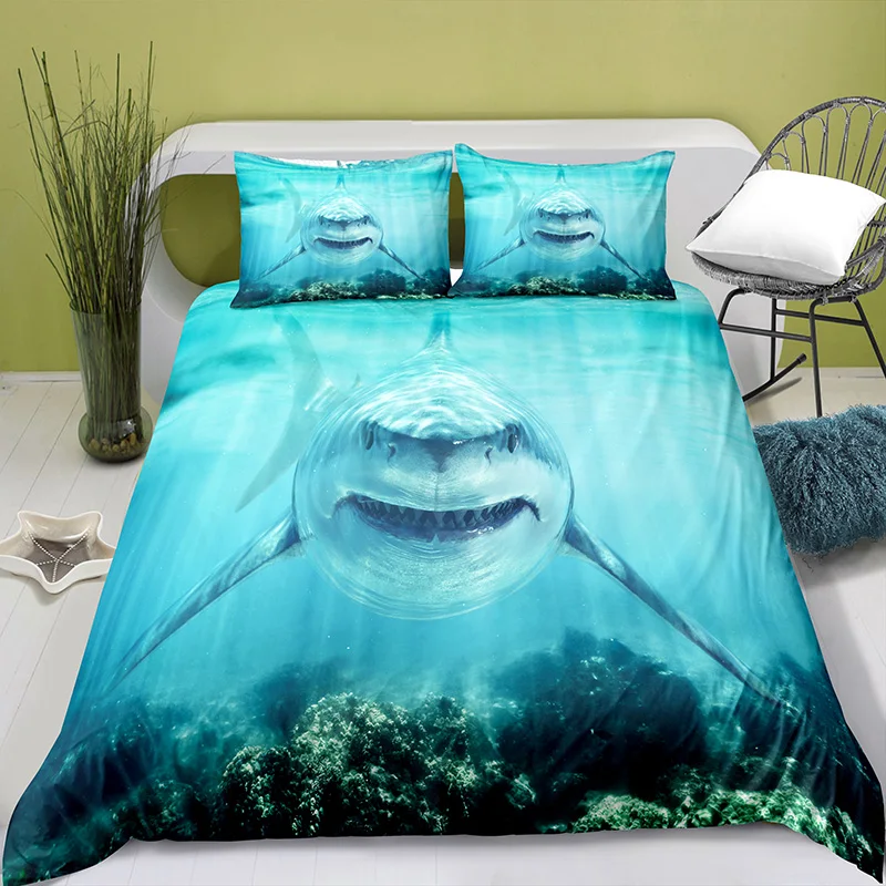 Home Textiles Printed Shark  Bedding Quilt Cover & Pillowcase 2/3PCS US/AE/UE Full Size Queen Bedding Set Bedding Set