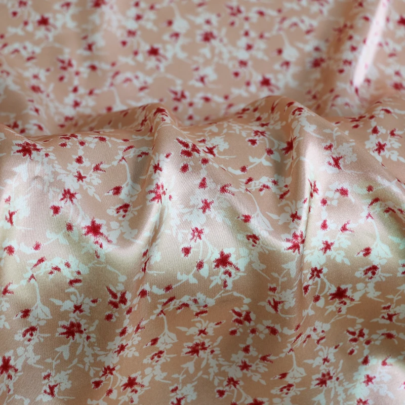 By Meter Retro Floral Fabric For Dress Shirt Scarf DIY Charmeuse Satin Material